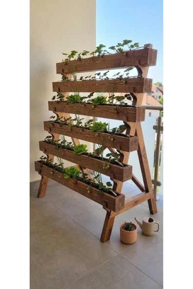 Ev dekka Ahşap Dikey Saksılık - 5 Katlı Dekoratif Balkon ve Teras Bahçesi 150 x80 cm ürün görseli 1