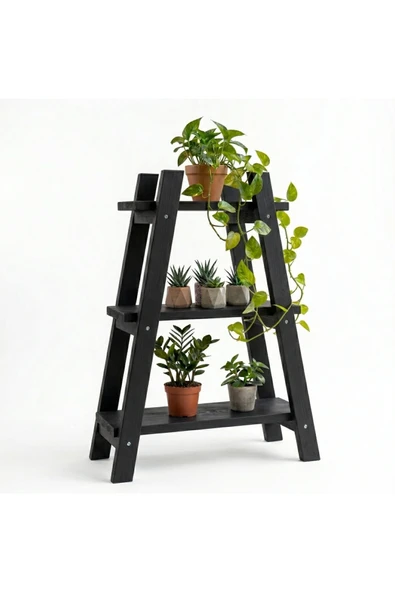 Ev dekka Dekoratif Ahşap Merdiven Çiçeklik Saksı Standı 3 Katlı Balkon Bahçe Rafı 120x100 cm ürün görseli 1