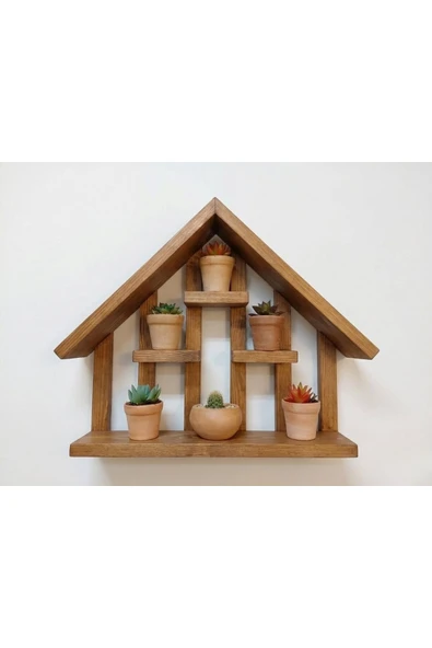Ev dekka Ahşap Ev Tasarım Dekoratif Duvar Rafı - Sukulent ve Mini Çiçek Rafı 40x30 cm ürün görseli 1