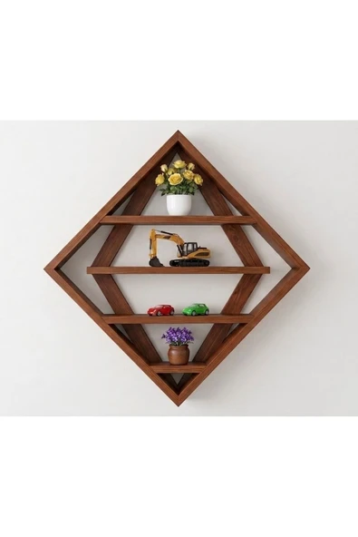 Ev dekka WoodDesign Doğal Ahşap Baklava Model Dekoratif Duvar Rafı - Geometrik Kitaplık & Çiçeklik 60 x 60 cm ürün görseli 1