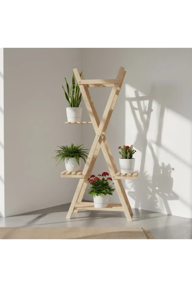 Ev dekka Dekoratif 4 Bölmeli Çok Amaçlı çiçeklik Kitaplık Raf 120x60 cm ürün görseli 1