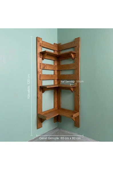 Ev dekka Ahşap Köşe Rafı Dekoratif Çok Amaçlı Duvara Monte Çiçeklik Kitaplık 80x120 cm - Kestane ve Doğal Ahşap Seçenekli ürün görseli 1