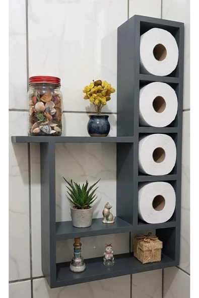 Ev dekka 100x60 cm Dev Boy Masif Ham Ahşap Banyo Rafı - 6 Geniş Bölmeli Tuvalet Kağıtlığı ve Düzenleyici ürün görseli 1