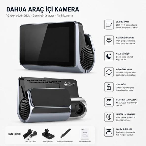S6 2K 1920P×1080P G-Sensör Gece Görüş Destekli Döngüsel Kayıt Yapabilen Geniş Açılı Mobil Uygulamalı Ön ve Arka Çift Araç İçi Kamera (DAHUA TÜRKİYE GARANTİLİ) ürün görseli 1
