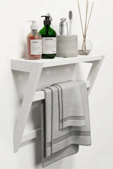Ev dekka Matkap Gerektirmeyen Ahşap Banyo Rafı Ve Havluluk - 50x40 cm - Yapışkanlı Duvar Rafı ürün görseli 1