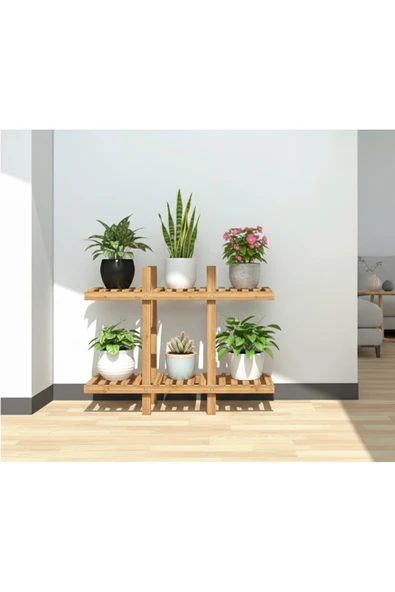Ev dekka Doğal Köknar Ahşap 2 Katlı Dekoratif Çiçeklik - 100x100 cm derinlik 25 cm Büyük Boy Saksı Standı ürün görseli 1