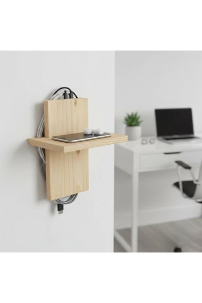Ev dekka Minimalist Ahşap Duvar Rafı - Yapışkanlı Telefon ve Şarj İstasyonu - Organizatör Raf ürün görseli 1