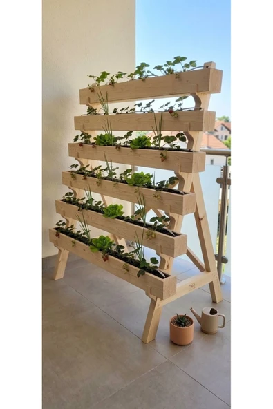 Ev dekka Ahşap Dikey Bahçe Ünitesi Sera - Yer Kaplamayan 5 Katlı Saksı Standı (80x150 cm) ölçüye dikkat ediniz ürün görseli 1