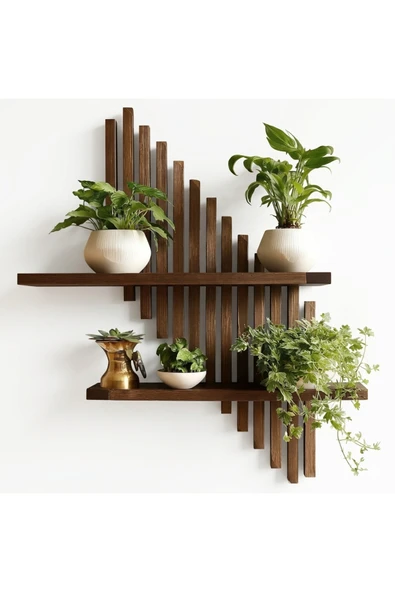 Ev dekka Yapışkanlı Duvar Rafı - Delme Gerektirmeyen Çıtalı Ahşap Raf - 60x30 cm Montaja Hazır ürün görseli 1