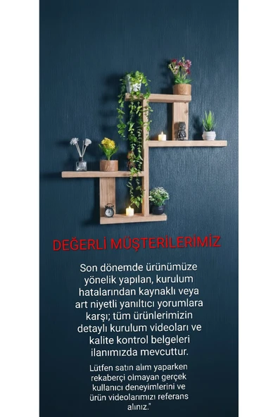 Ev dekka Masif Ahşap Dekoratif Duvar Rafı - Modern Asimetrik Kitaplık ve Çiçeklik - El İşçiliği ürün görseli 1