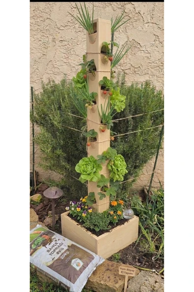 Ev dekka Ahşap Dikey Bahçe Sistemi – Balkon ve Teras İçin 120 cm Saksı Standı 40 Gözlü ürün görseli 1