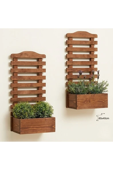 Ev dekka Ahşap Dekoratif Duvar Saksısı Çiçeklik 2'li Set - Bahçe Balkon Duvar Askısı Saksılık 60x40 cm ürün görseli 1