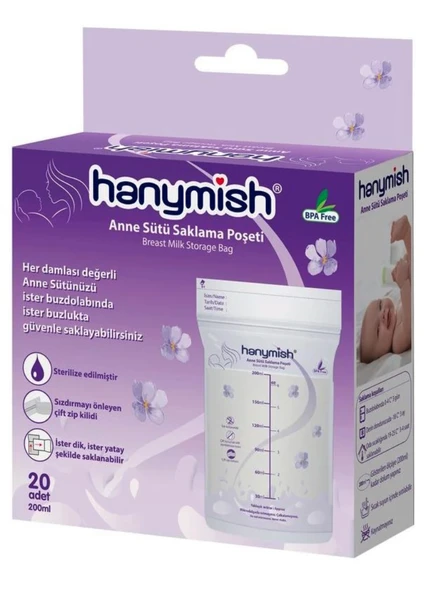 Hanymish Süt Saklama Poşeti Kilitli Kapak 20 Adet 200 ml ürün görseli 1
