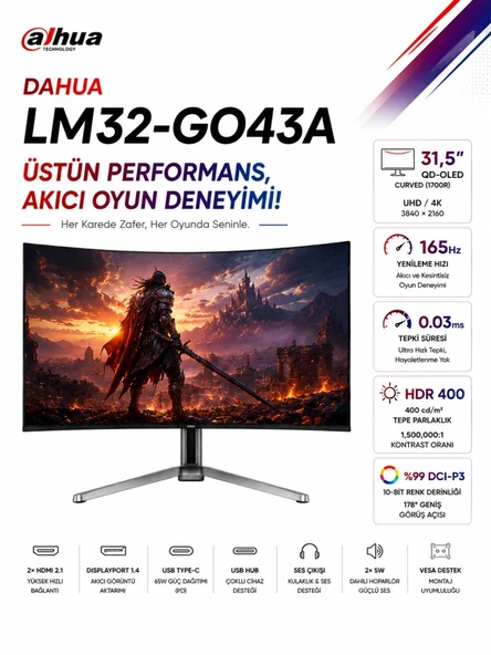 LM32-GO43A 31,5″ 165Hz 0.03ms 4K QD-OLED HDR400 QHD Gaming (Oyuncu) Monitör ürün görseli 1