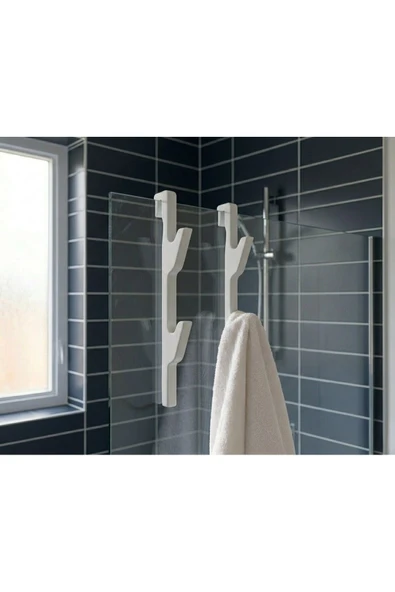 Ev dekka Modern 2 Katlı Duşakabin Askısı 80 cm - Beyaz Havluluk ve Bornoz Askılığı ürün görseli 1