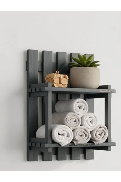 Ev dekka Masif Ahşap Dekoratif Banyo ve Mutfak Rafı - 50x40 cm - Montaj Gerektirmez Yapışkanlı Havluluk ürün görseli 1