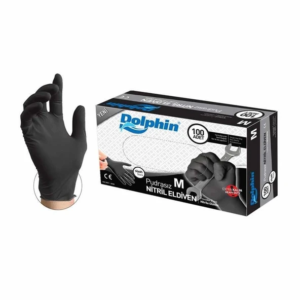 ŞeyliŞeyler - Dolphin Siyah Nitril Eldiven M Beden (Medium) Pudrasız Muayene Eldiveni - 5 Paket (500 Adet) ürün görseli 1