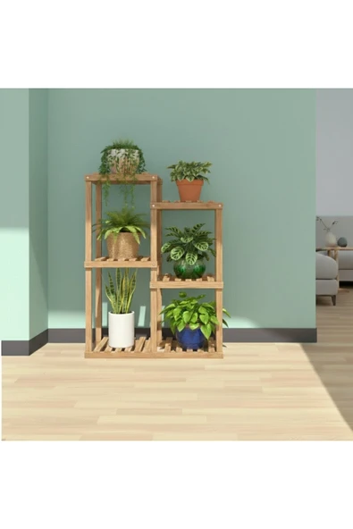 Ev dekka 120 cm Boy 80 cm En Dekoratif Ahşap Çiçeklik - 5 Katlı Modern Saksı Standı - Yer Tasarruflu ürün görseli 1