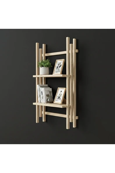 Ev dekka Köknar Masif Ahşap Duvar Rafı - 60x40 cm Yapışkanlı Raf - Demonte Dekoratif Kitaplık ürün görseli 1