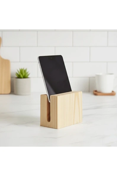Ev dekka Ahşap Minimalist Telefon ve Tablet Standı - Masaüstü Tutucu - Doğal Ahşap Stant ürün görseli 1