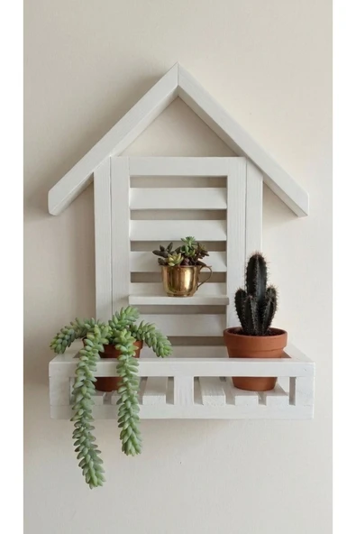 Ev dekka Dekorev Ham Köknar Ahşap Ev Tasarımlı Duvar Rafı - Dekoratif Mutfak ve Banyo Rafı - 40x20x25 cm ürün görseli 1