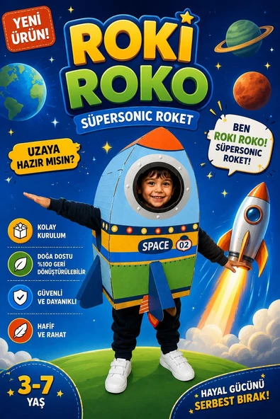 Kardinno Roki Roko Eğitici Oyuncak Karton Giyilebilir Çocuk Kostümü Etkinlik Parti Kostümü ürün görseli 1