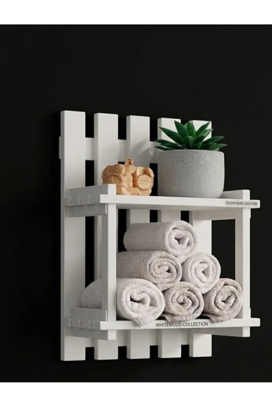 Ev dekka Masif Ahşap Dekoratif Banyo ve Mutfak Rafı - 50x40 cm - Montaj Gerektirmez Yapışkanlı Havluluk ürün görseli 1