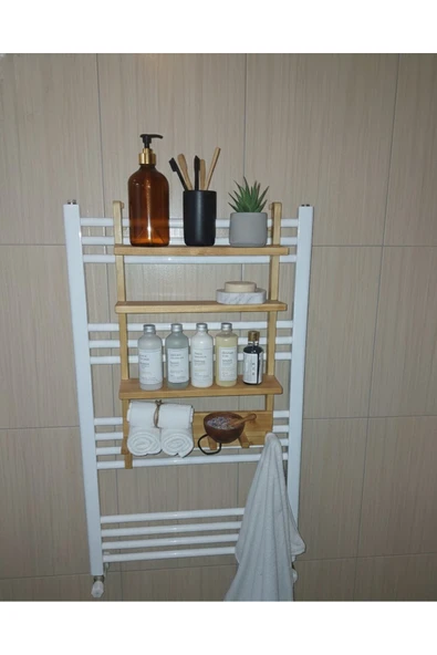 Ev dekka Doğal Ahşap Banyo Rafı ve Havluluk - Dekoratif Düzenleyici (50x30 cm) ürün görseli 1