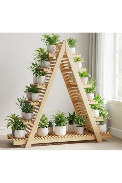 Ev dekka 150x150 cm Dev Boy Masif Ahşap A Formlu Çiçeklik Standı - 11 Bölmeli Bahçe Balkon Saksı Rafı ürün görseli 1