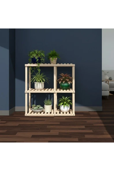 Ev dekka 100x100 cm Masif Ahşap Çiçeklik Standı - Kahve & Bej Renk Seçenekli Çok Katlı Saksılık ürün görseli 1