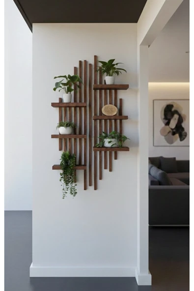 Ev dekka Ahşap Dekoratif Duvar Rafı - 120x60 cm Modern Çıtalı Çiçeklik ürün görseli 1