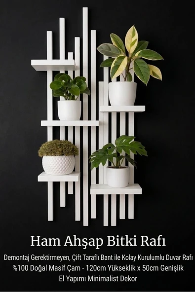 Ev dekka WoodStore | Premium Masif Ahşap Duvar Rafı - 120x50 cm Delmesiz Kurulum Bitkilik ürün görseli 1