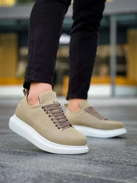 JET-814 Axel Bağcıklı Süet Erkek Günlük Sneaker Ayakkabı SBT Krem ürün görseli 1