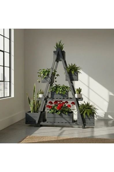 Ev dekka WoodDesign 150x150 cm Doğal Ahşap A Formlu Çiçeklik Standı - 3 Katlı Büyük Boy Saksılık ürün görseli 1