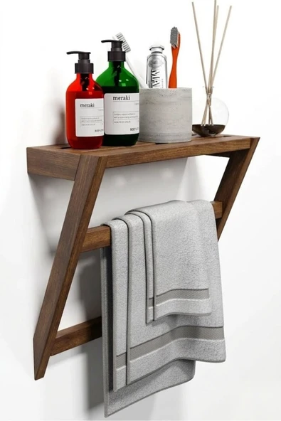 Ev dekka Matkap Gerektirmeyen Ahşap Banyo Rafı Ve Havluluk - 50x40 cm - Yapışkanlı Duvar Rafı ürün görseli 1