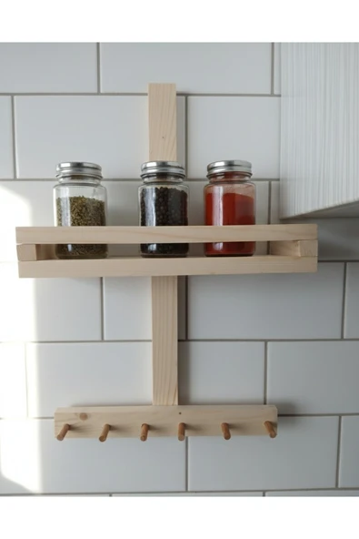 Ev dekka 50x35 cm Ahşap Mutfak Organizeri - Köknar Ağacı Baharatlık - Delmesiz Yapışkanlı Banyo Havluluğu ürün görseli 1