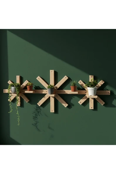 Ev dekka Modern Yıldız Tasarım Masif Ahşap Duvar Rafı - 100x25 cm Ham Ahşap Dekoratif Raf ürün görseli 1