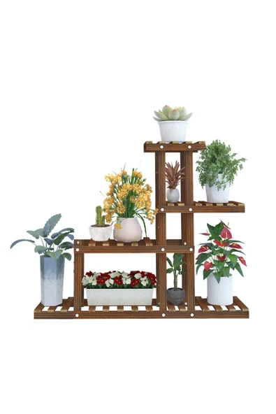 Ev dekka Ahşap Dekoratif 6 Katlı Çiçeklik Standı - 120x120 cm Büyük Boy Saksı Rafı ürün görseli 1