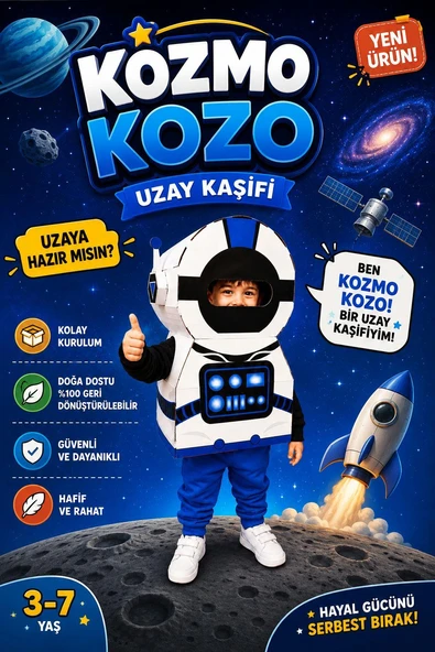 Kardinno Kozmo Kozo Eğitici Oyuncak Karton Giyilebilir Çocuk Kostümü Etkinlik Parti Kostümü ürün görseli 1