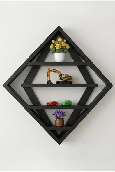 Ev dekka WoodDesign Doğal Ahşap Baklava Model Dekoratif Duvar Rafı - Geometrik Kitaplık & Çiçeklik 60 x 60 cm ürün görseli 1