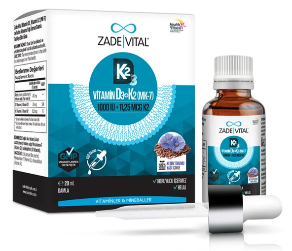 Zade Vital Vitamin D3K2 1000 IU Damla 20 ml ürün görseli 1