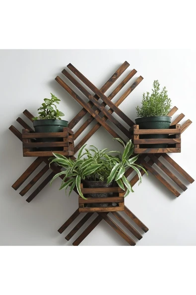 Ev dekka 60x60 cm Doğal Ahşap Çapraz Tasarım Duvar Rafı - Kahve ve Ham Ahşap Renk Seçenekli ürün görseli 1