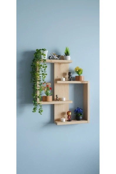 Ev dekka Ahşap Dekoratif Duvar Rafı - 60x50 cm Modern Tasarım - Çift Taraflı Bantlı Montaj (Derinlik 10 cm) ürün görseli 1
