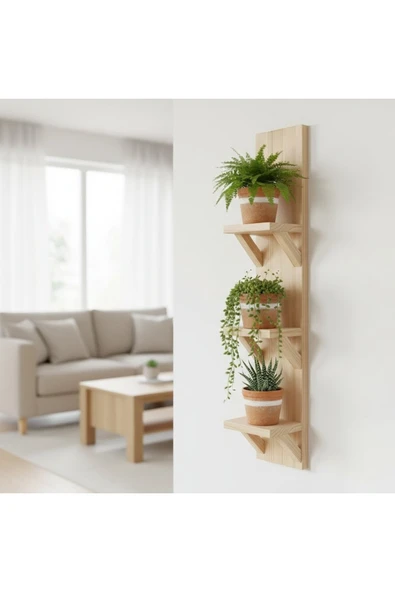 Ev dekka İskandinav Tarz Duvar Dekorasyonu - Yapıştırmalı Ahşap Saksı Standı - 50 cm Dikey Raf ürün görseli 1
