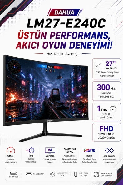 DHI-LM27-E240C VA Panel Curved (Kavisli) 27 inç 240 Hz 1920 (H) × 1080 (V) Çözünürlük 1 MS Gaming Monitör ürün görseli 1