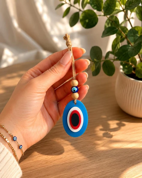 Plastik Nazar Boncuğu Duvar Süsü Dekoratif Asma Nazar Boncuğu Ev Kapı Balkon Bahçe Süsü 7x5 cm ürün görseli 1