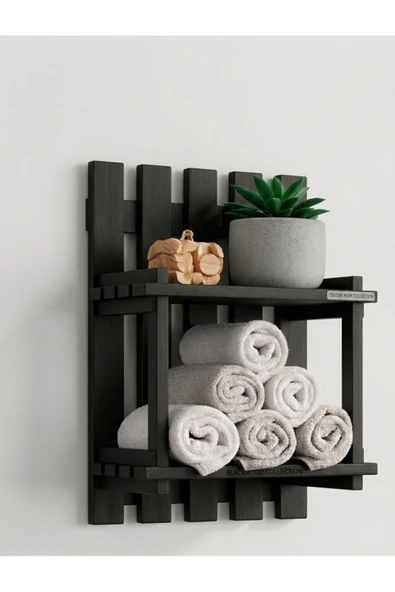Ev dekka Masif Ahşap Dekoratif Banyo ve Mutfak Rafı - 50x40 cm - Montaj Gerektirmez Yapışkanlı Havluluk ürün görseli 1