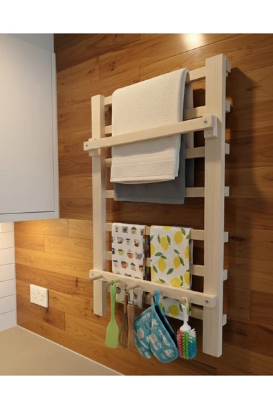 Ev dekka Doğal Köknar Ahşap Havluluk ve Askılık - 35x50 cm - Delmesiz Montaj, Güçlü Çift Taraflı Bantlı ürün görseli 1
