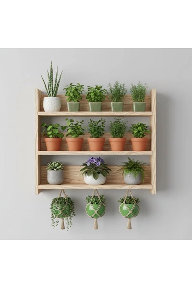 Ev dekka 50x50 cm - 3 Katlı Çok Amaçlı Çiçeklik, Mutfak Baharatlık ve Saksı Standı - Montaja Hazır ürün görseli 1