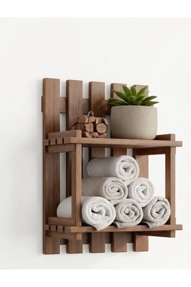 Ev dekka Masif Ahşap Dekoratif Banyo ve Mutfak Rafı - 50x40 cm - Montaj Gerektirmez Yapışkanlı Havluluk ürün görseli 1